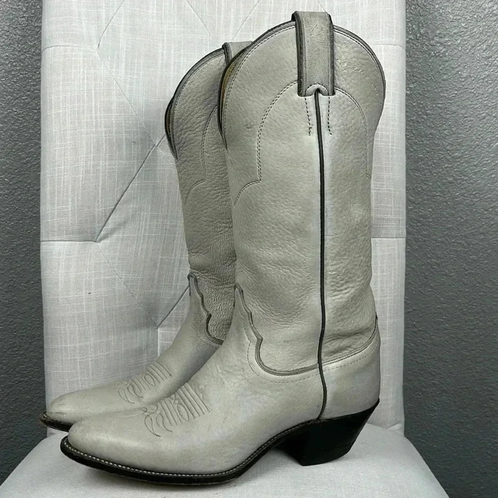 Authentic Vintage Justin Leather Gray Cowboy Cowgirl Boots sz 7 Made in USA